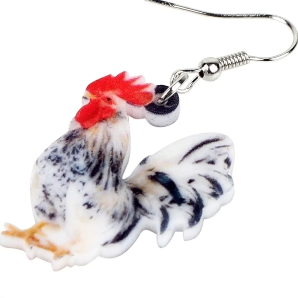 Rooster Earrings with Red and Black Accents
